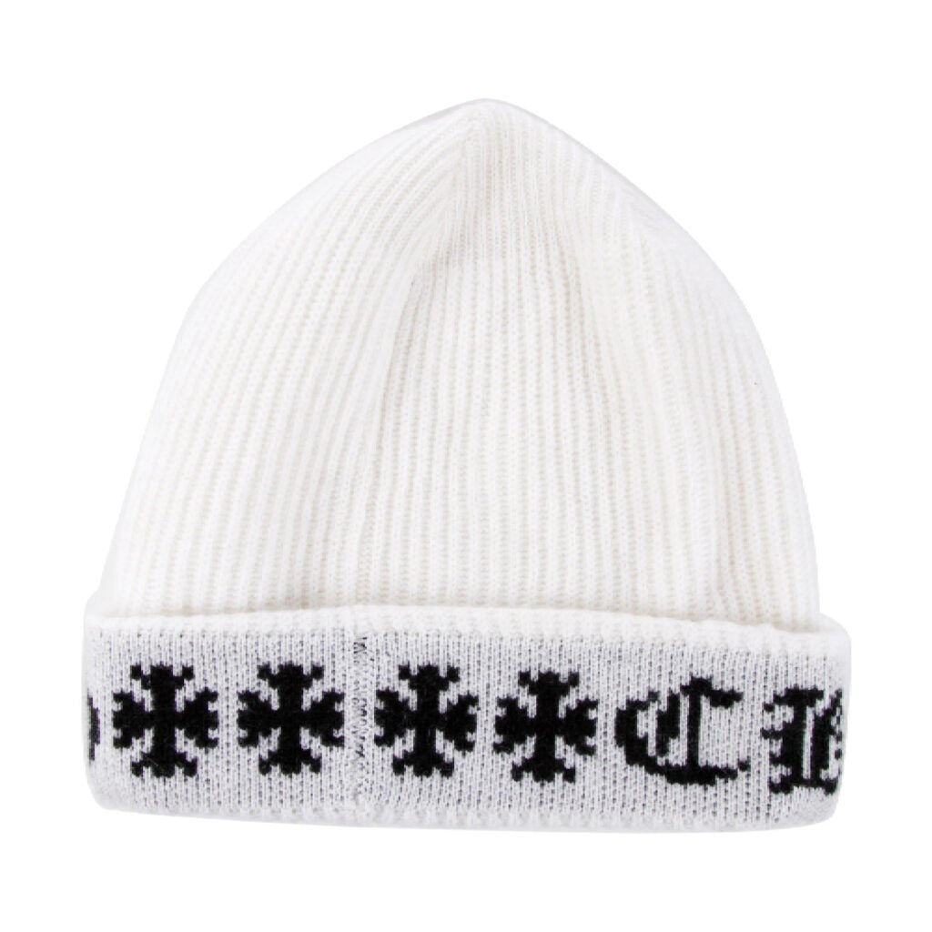 authentic chrome hearts big daddy cashmere beanie – white - premium designer jewelry front view