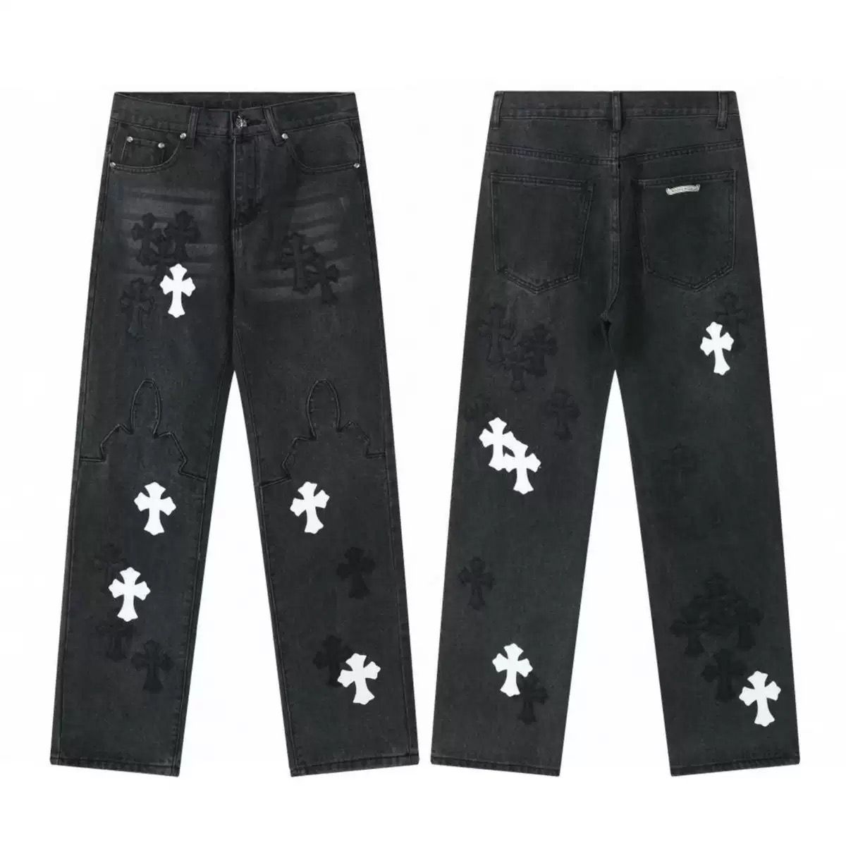 authentic chrome hearts black cross pant - premium designer jewelry front view