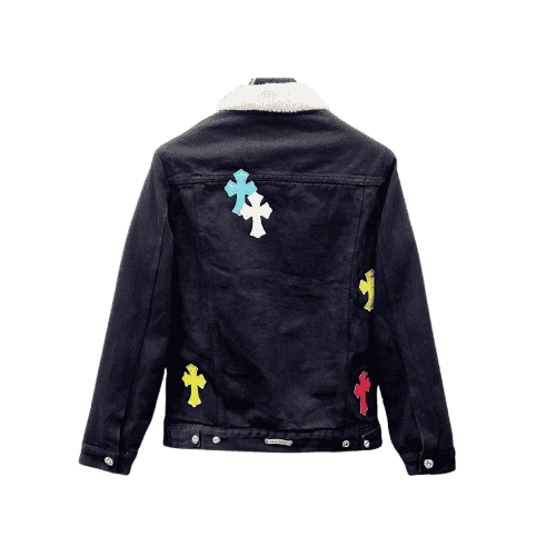 authentic chrome hearts black denim jacket - premium designer jewelry front view