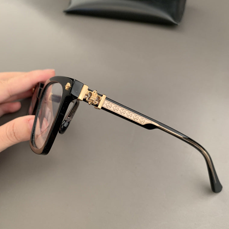 authentic chrome hearts black golden premium glasses - premium designer jewelry front view