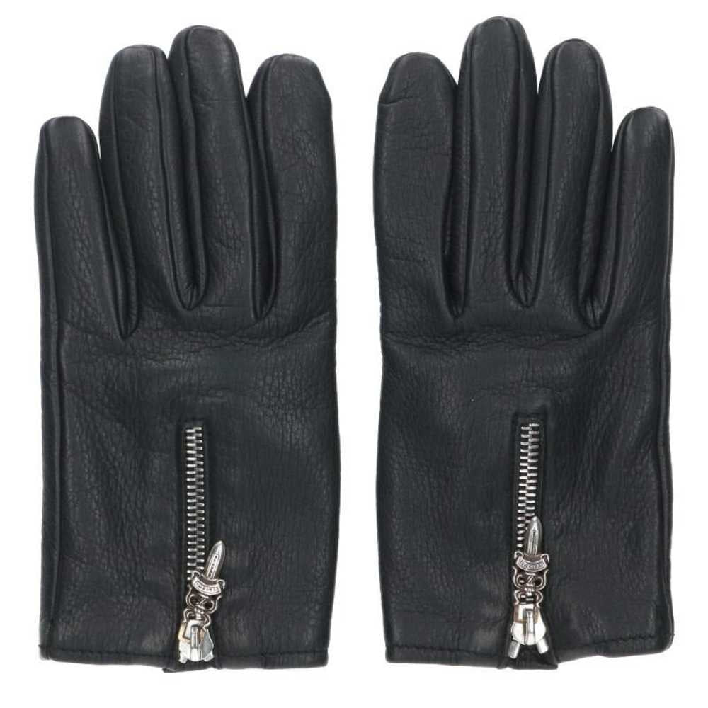 authentic chrome hearts black leather driving gloves - premium designer jewelry front view