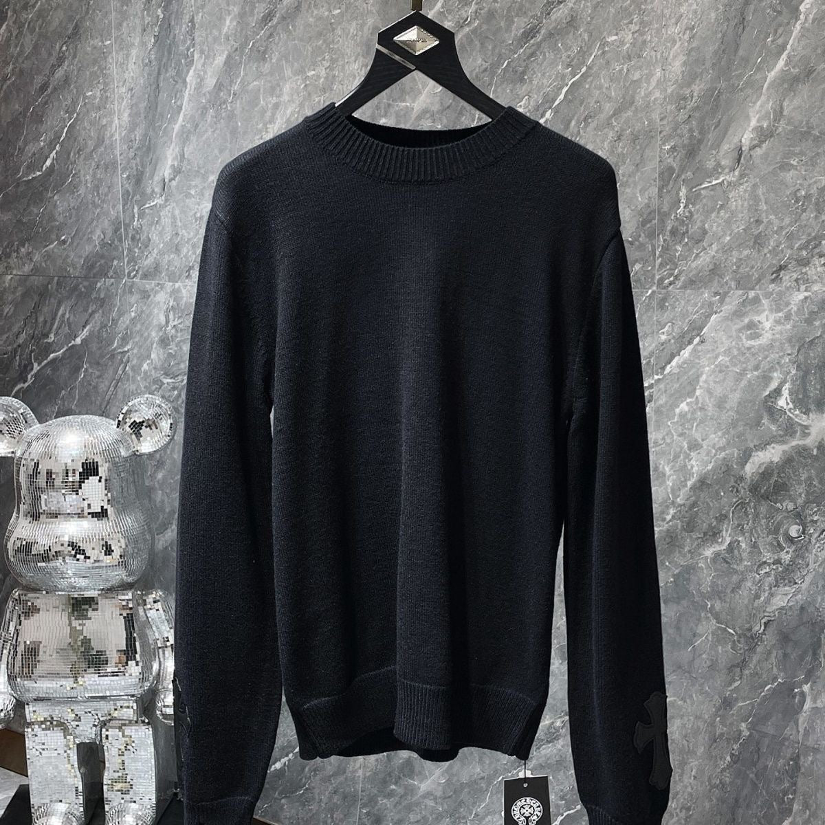 authentic chrome hearts black long sleeve sweater - premium designer jewelry front view