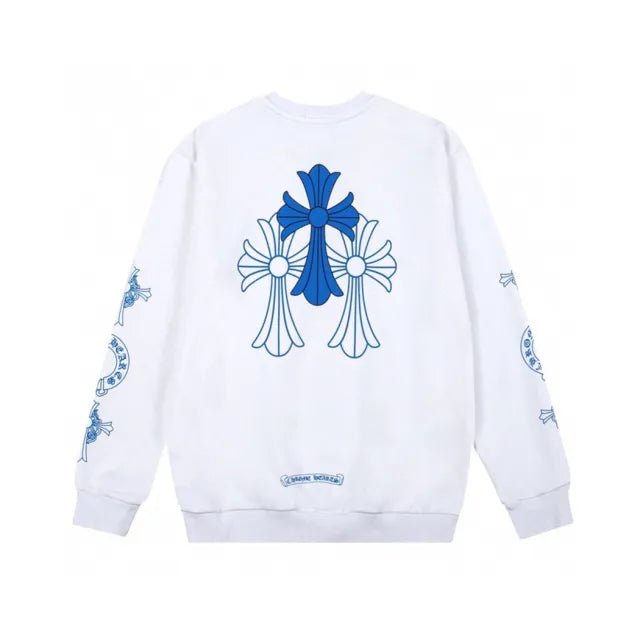 authentic chrome hearts blue logo crewneck sweatshirt - premium designer jewelry front view