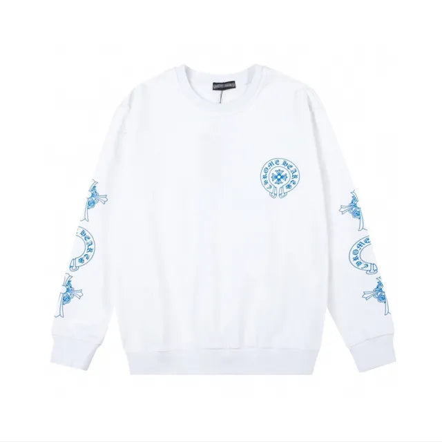 authentic chrome hearts blue logo crewneck sweatshirt - premium designer jewelry front view