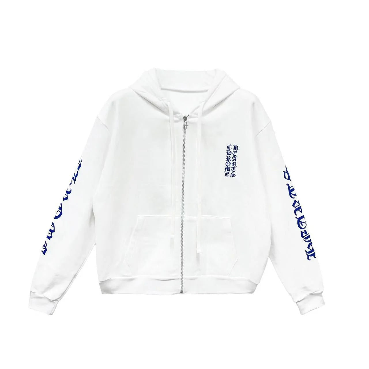 Chrome Hearts Blue Scroll White Zip Up Hoodie - Chrome Hearts