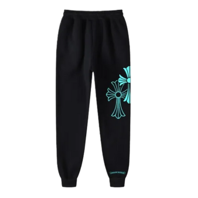 authentic chrome hearts blue triple cross sweatpants - premium designer jewelry front view