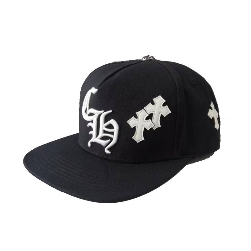 authentic chrome hearts ch double cross hat black - premium designer jewelry front view