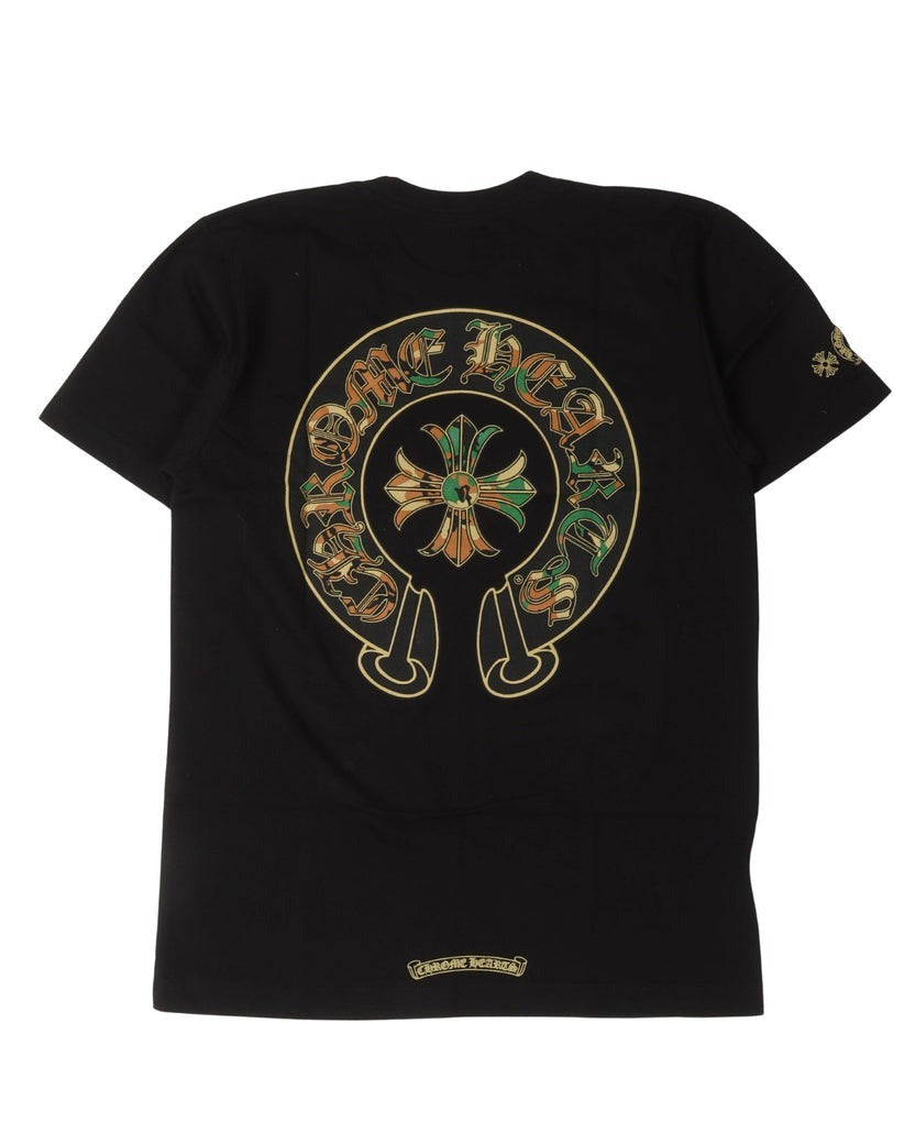 authentic chrome hearts camouflage cemetery cross pocket tee - premium designer jewelry front view