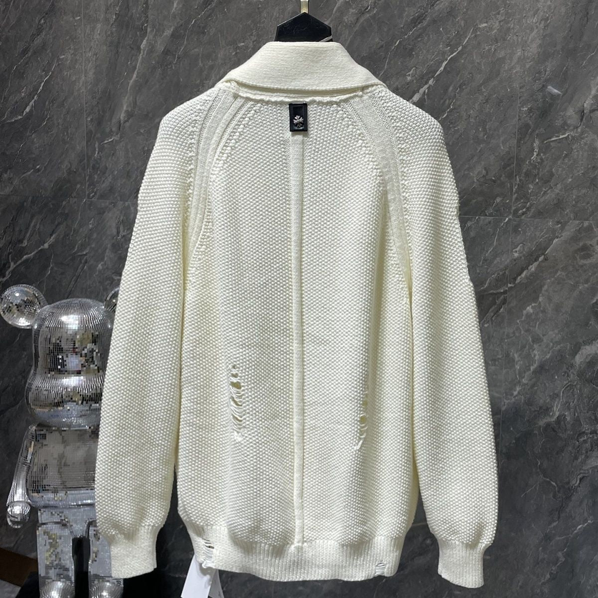authentic chrome hearts cashmere cross patch cardigan beige - premium designer jewelry front view