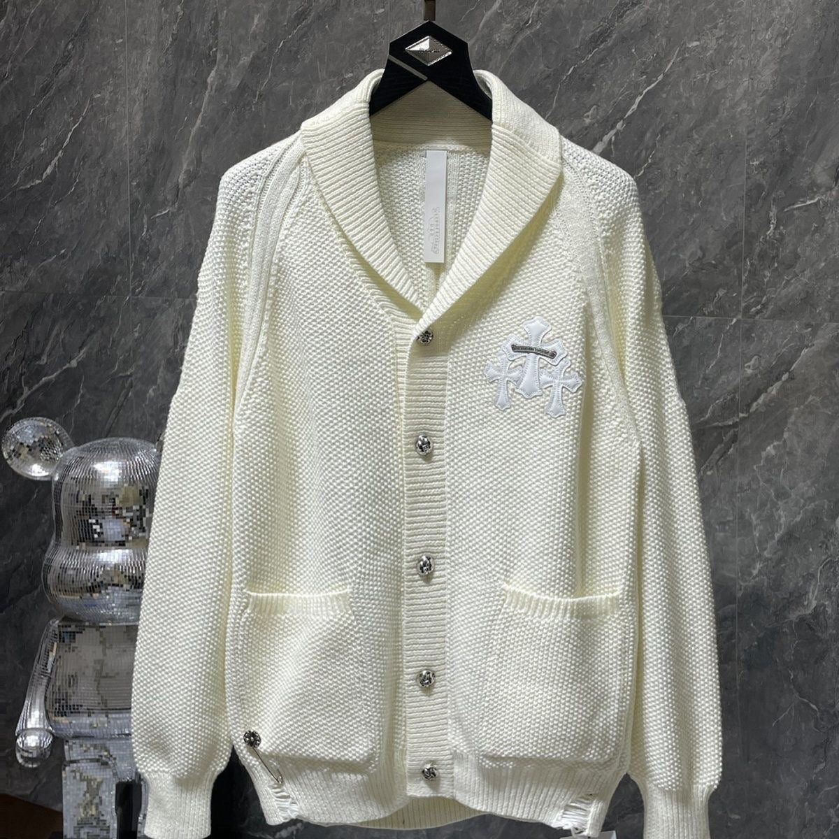 Chrome Hearts Cashmere Cross Patch Cardigan Beige - Chrome Hearts