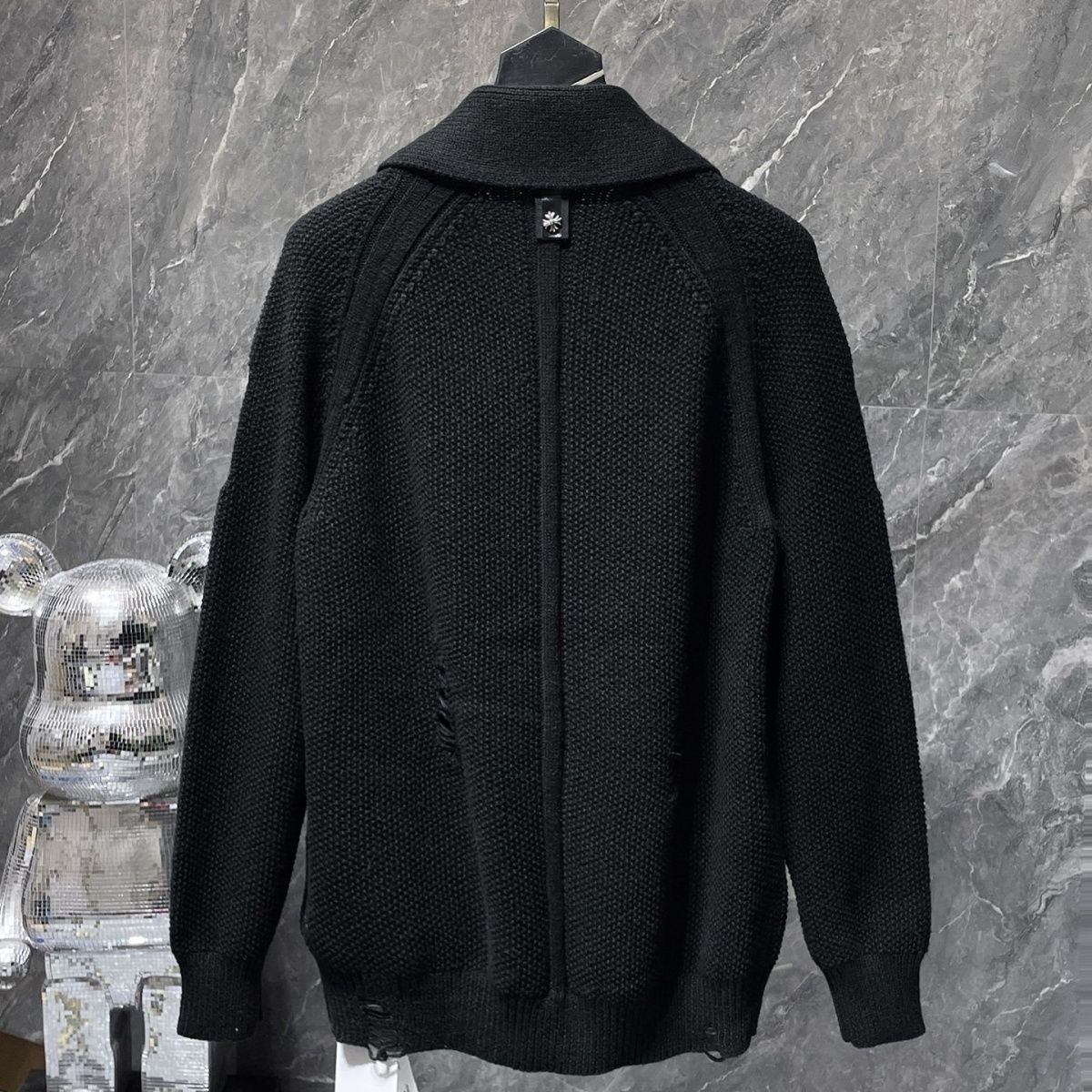 authentic chrome hearts cashmere cross patch cardigan black - premium designer jewelry front view