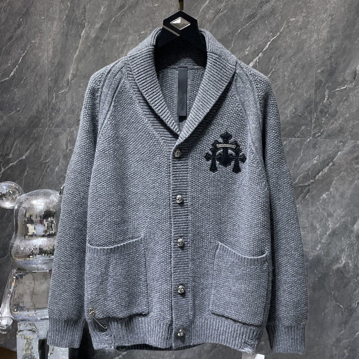 Chrome Hearts Cashmere Cross Patch Cardigan Gray - Chrome Hearts