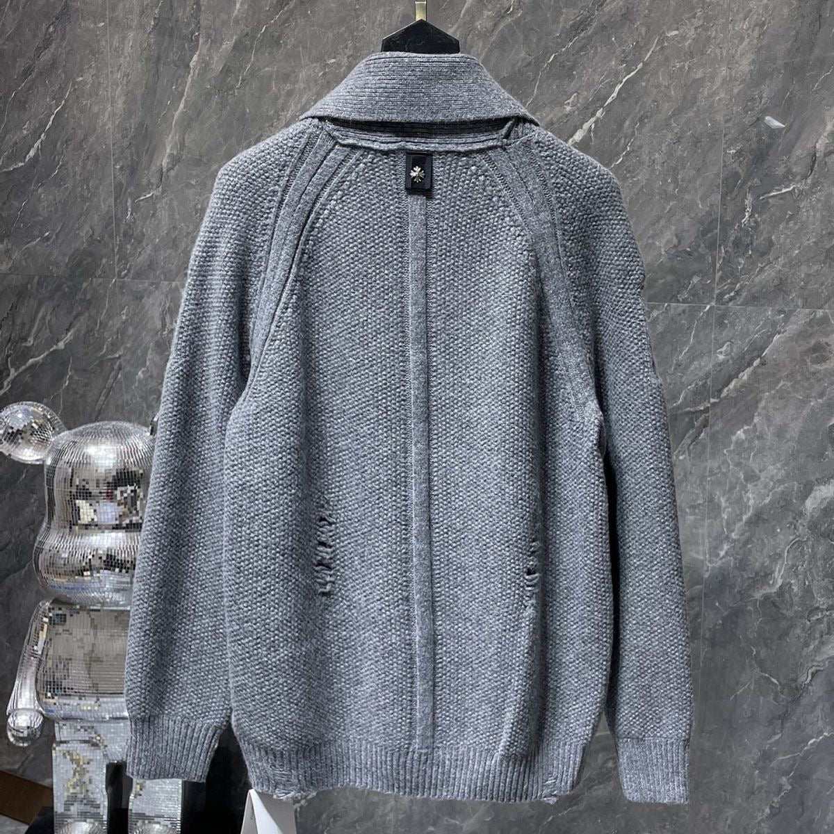 authentic chrome hearts cashmere cross patch cardigan gray - premium designer jewelry front view