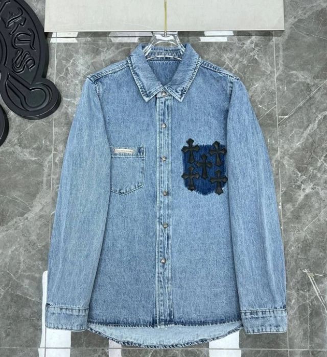 authentic chrome hearts casual denim t shirt - premium designer jewelry front view
