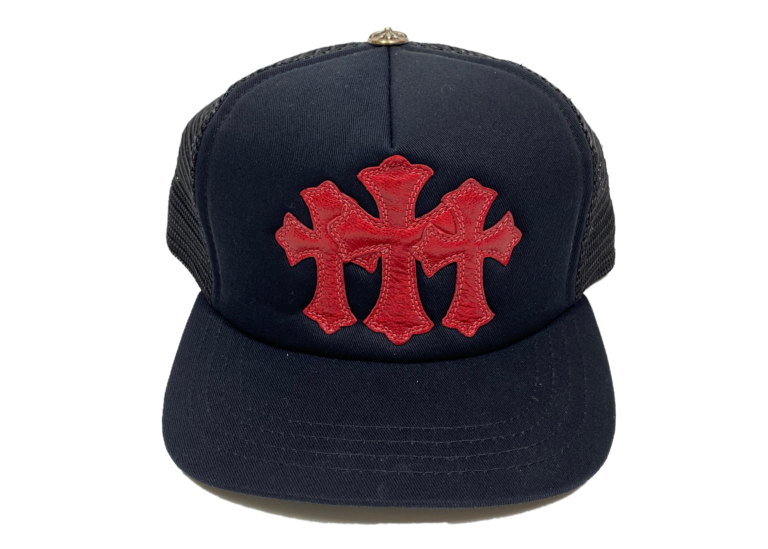 authentic chrome hearts cemetery trucker hat – black-red - premium designer jewelry front view