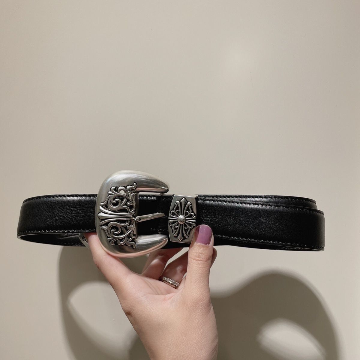 authentic chrome hearts classic 3-piece belt - premium designer jewelry front view