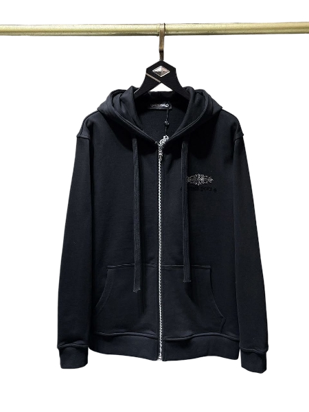 authentic chrome hearts cross embroidery black hoodie - premium designer jewelry front view