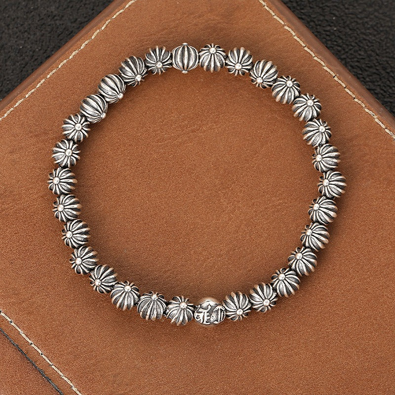 authentic chrome hearts cross flower bead bracelet - premium designer jewelry front view