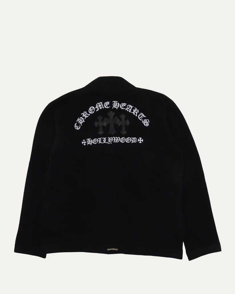 authentic chrome hearts cross patch cashmere blend cardigan - premium designer jewelry front view