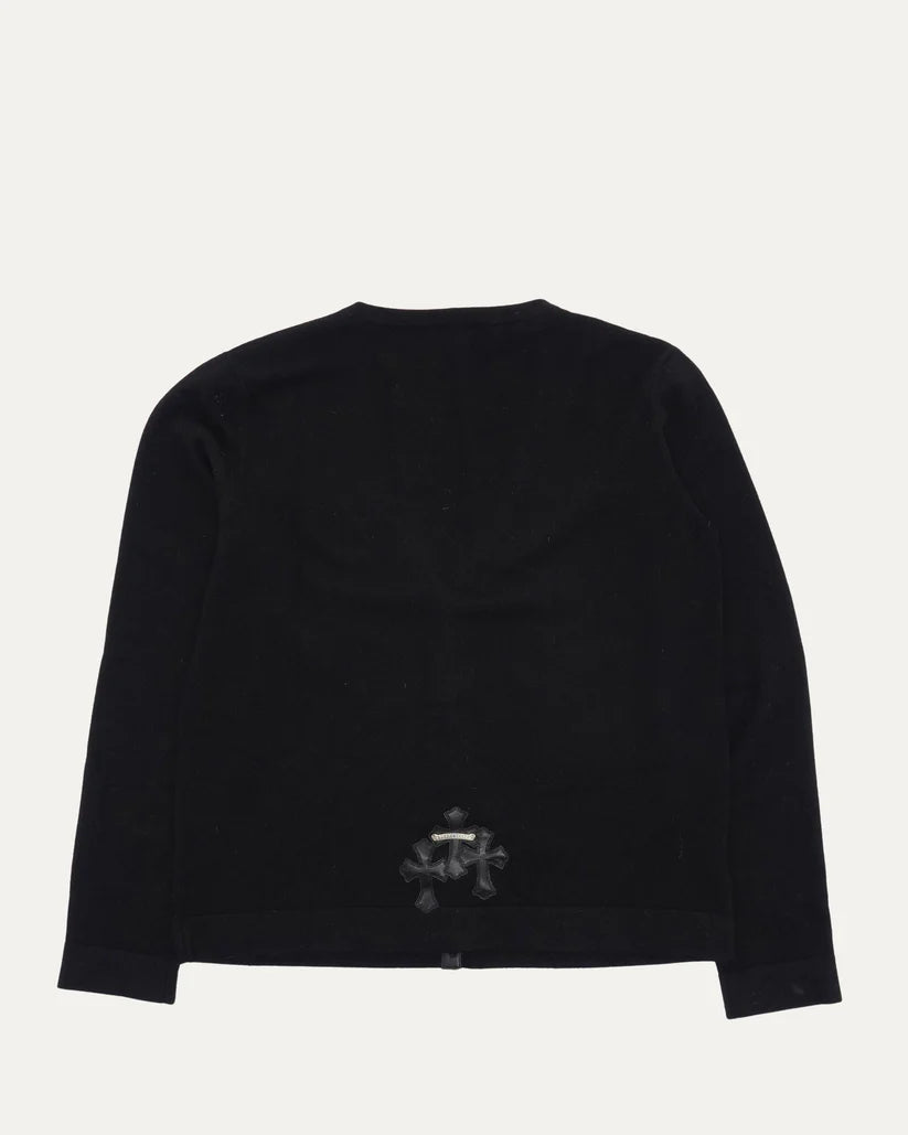 authentic chrome hearts cross patch cashmere cardigan - premium designer jewelry front view