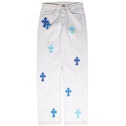 authentic chrome hearts cross patch jeans - premium designer jewelry front view