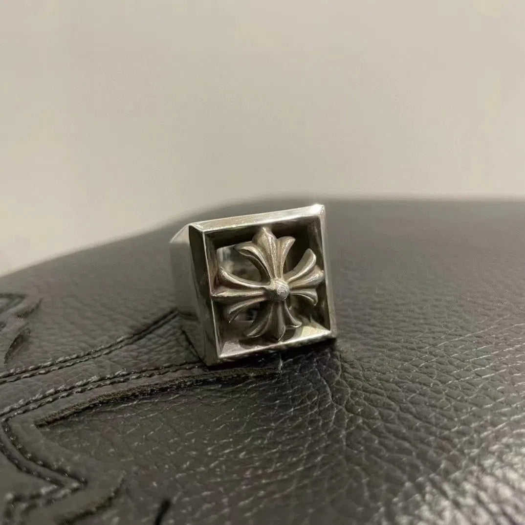 authentic chrome hearts cross signet ring - premium designer jewelry front view