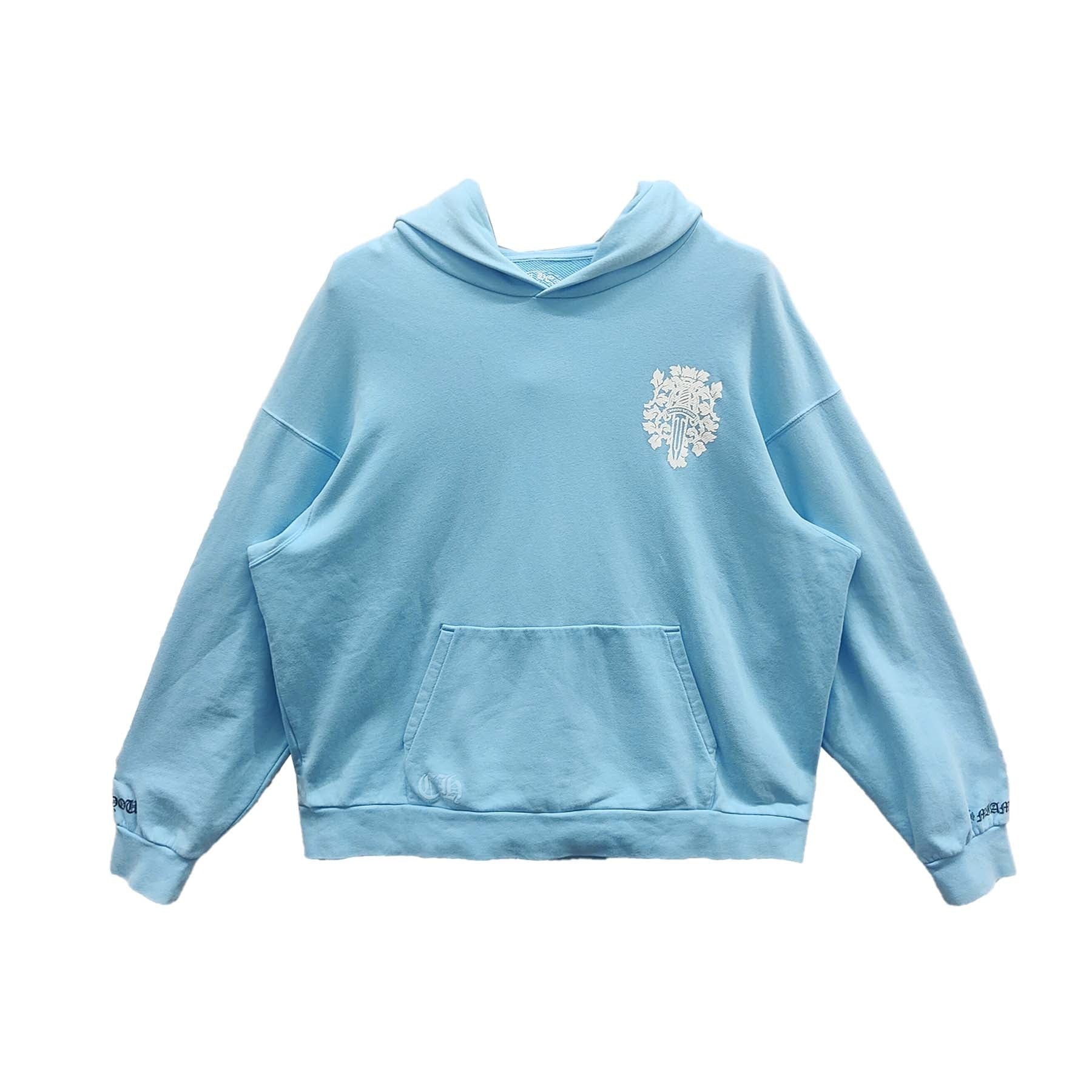 authentic chrome hearts dagger blue hoodie - premium designer jewelry front view
