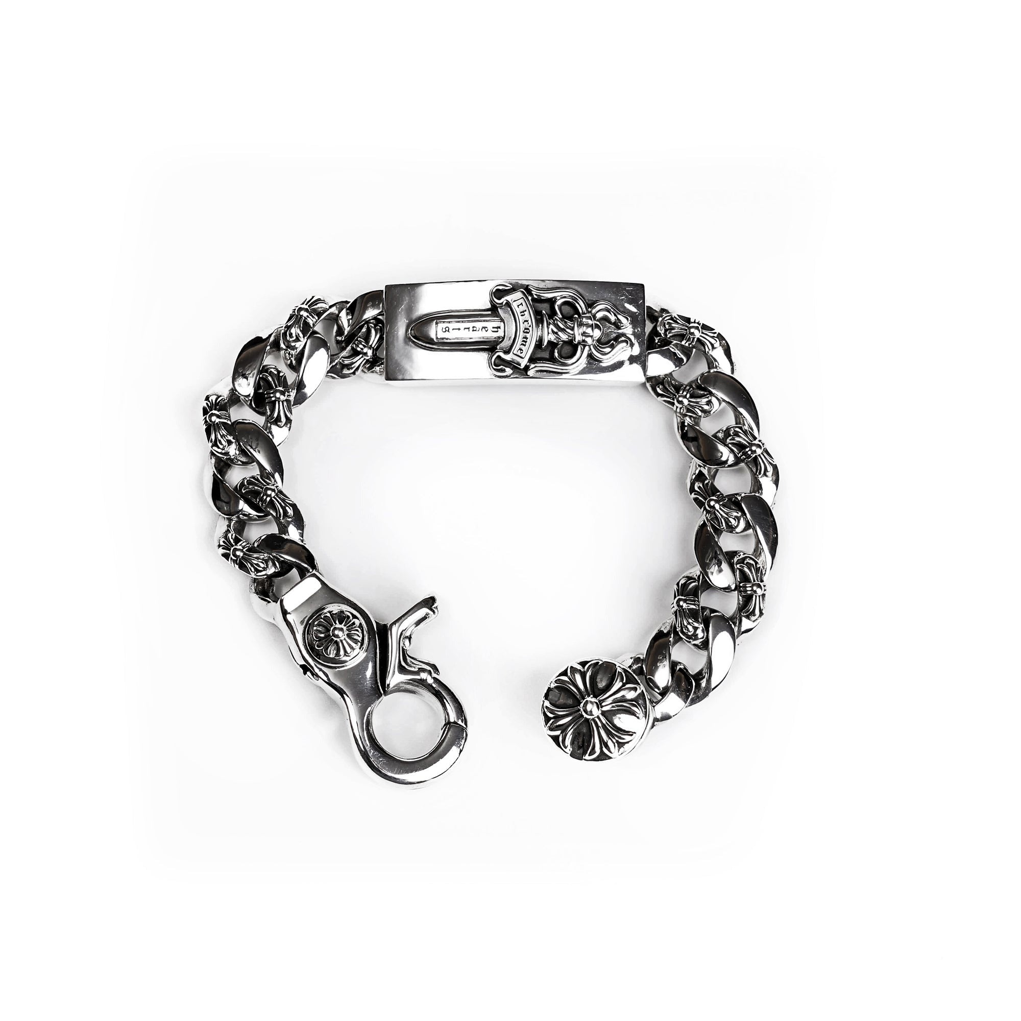 authentic chrome hearts dagger id fancy link clip bracelet - premium designer jewelry front view