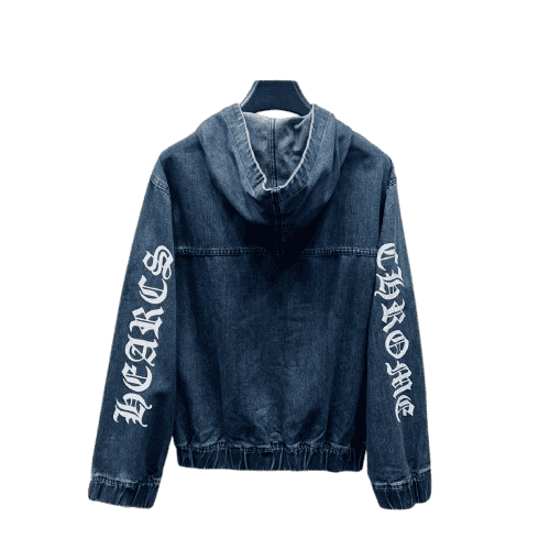 authentic chrome hearts denim hoodie - premium designer jewelry front view