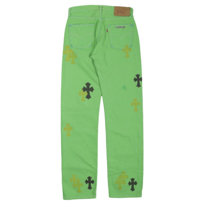 authentic chrome hearts denim slime green jeans - premium designer jewelry front view