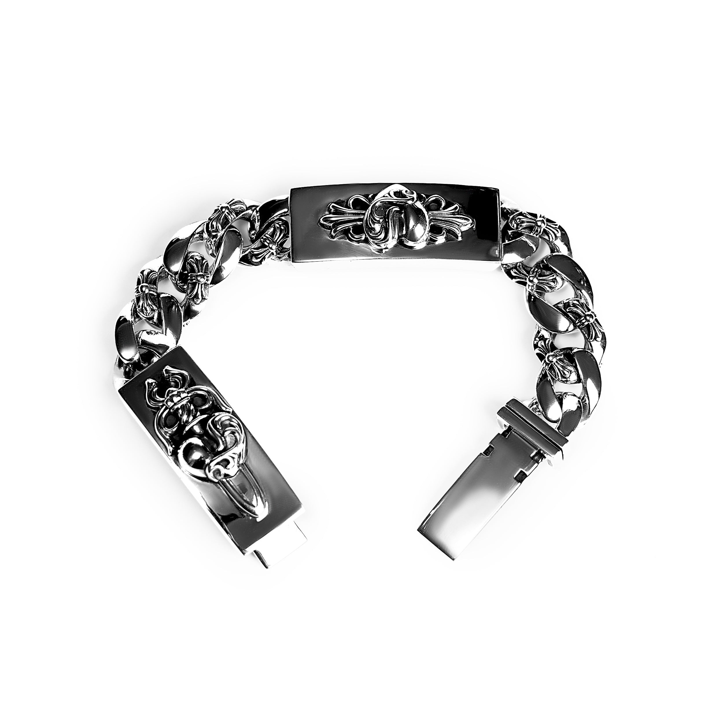 authentic chrome hearts double id fancy link bracelet - premium designer jewelry front view