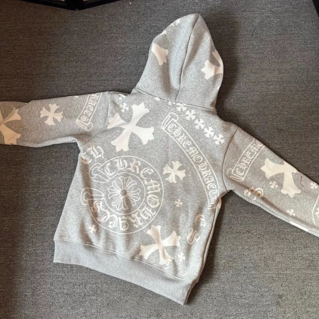 authentic chrome hearts embroidery gray hoodie - premium designer jewelry front view