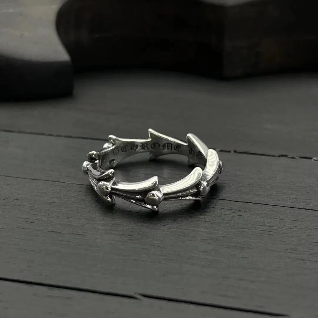 authentic chrome hearts flame edge open ring - premium designer jewelry front view