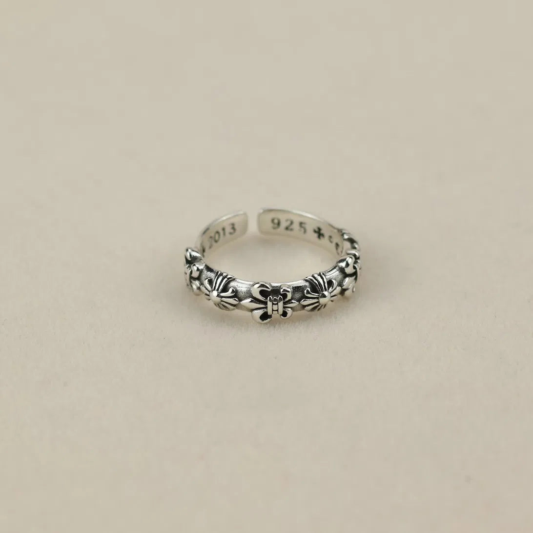 authentic chrome hearts fleur de lis eternity ring - premium designer jewelry front view