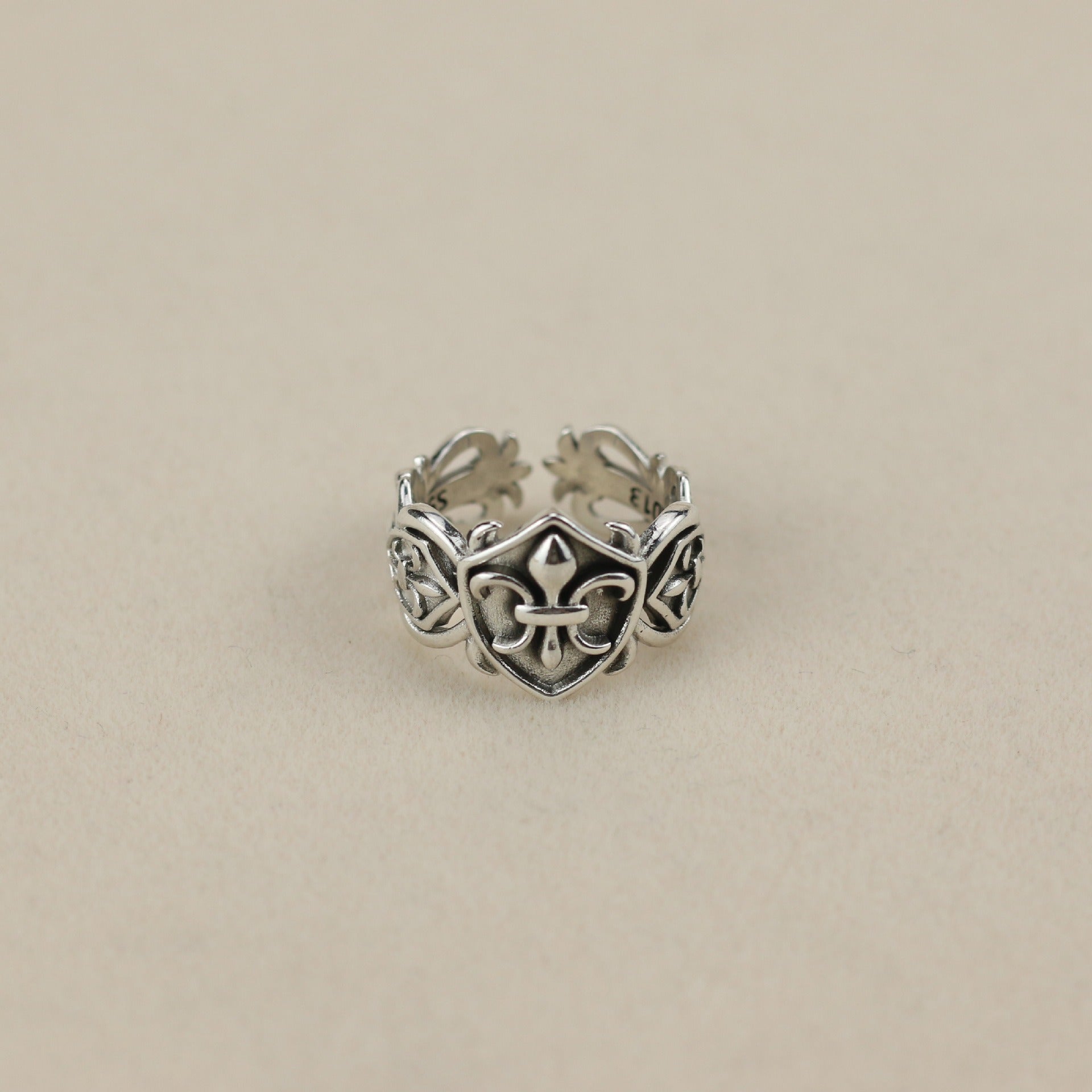 authentic chrome hearts fleur de lis shield ring - premium designer jewelry front view