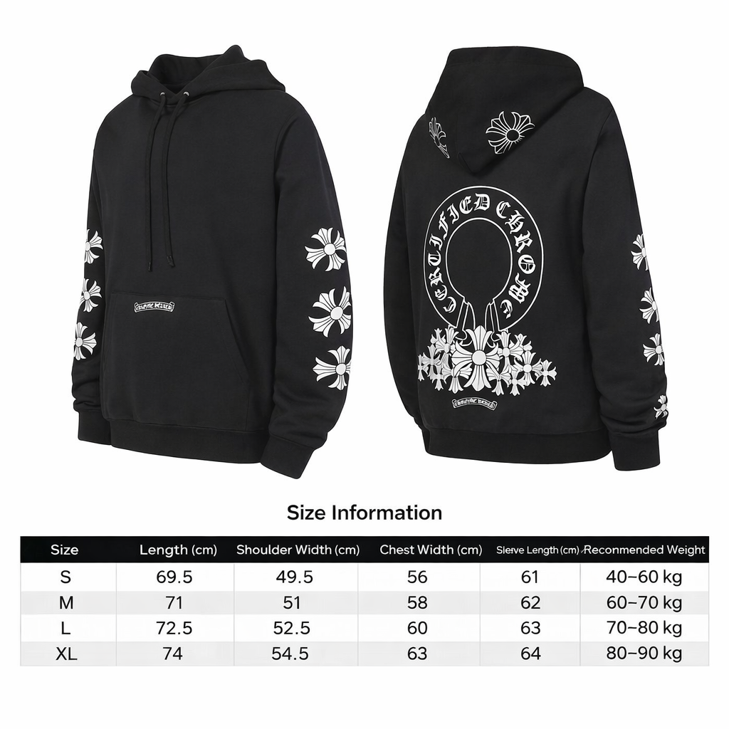 authentic chrome hearts floral logo zip up hoodie black size large​ - premium designer jewelry front view