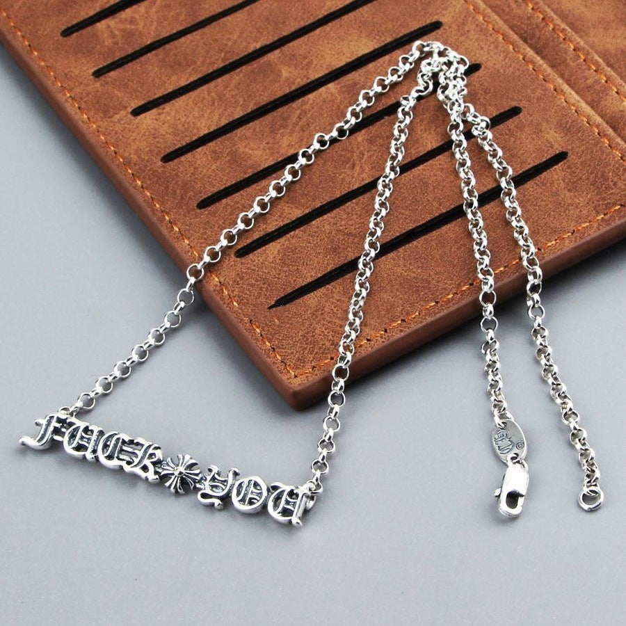 authentic chrome hearts fuck you necklace - premium designer jewelry front view