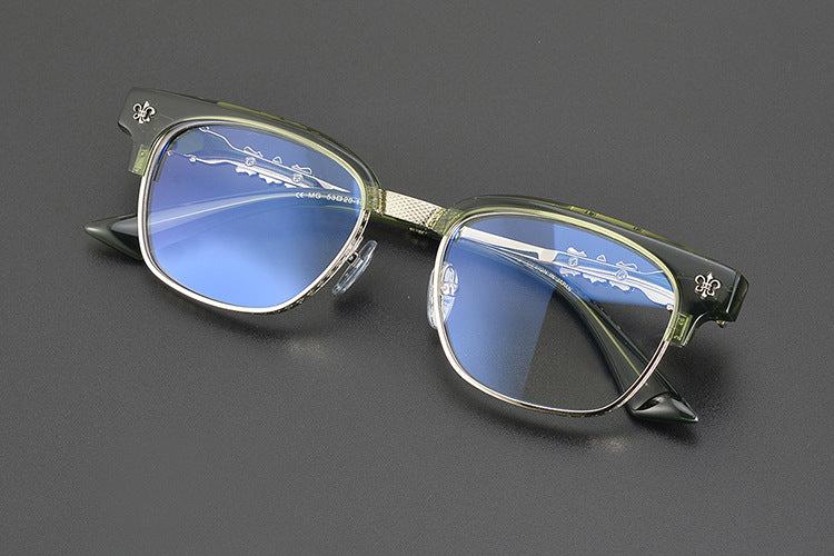 authentic chrome hearts dark olive glasses - premium designer jewelry front view