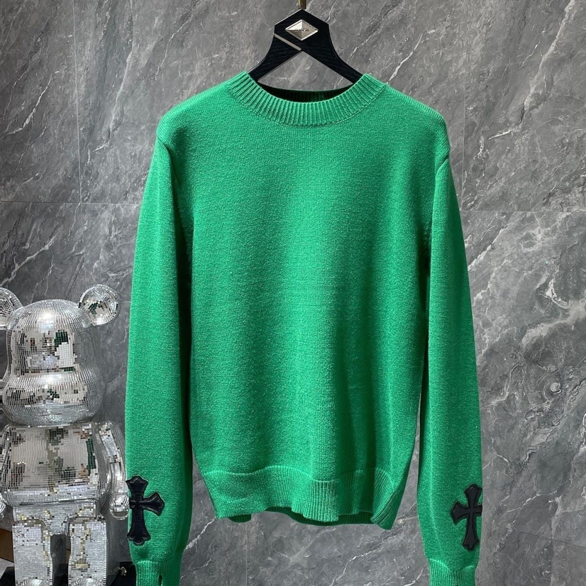 authentic chrome hearts green long sleeve sweater - premium designer jewelry front view