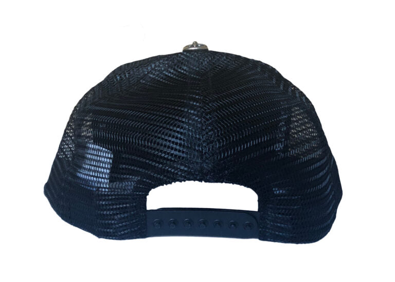 authentic chrome hearts hollywood corduroy trucker hat – black-gold - premium designer jewelry front view