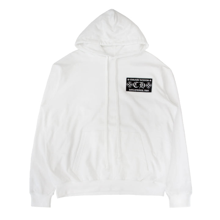 authentic chrome hearts hollywood patchwork hoodie - premium designer jewelry front view
