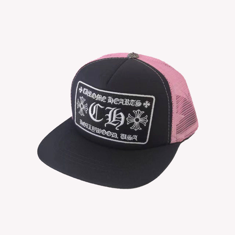 authentic chrome hearts hollywood usa black pink hat - premium designer jewelry front view