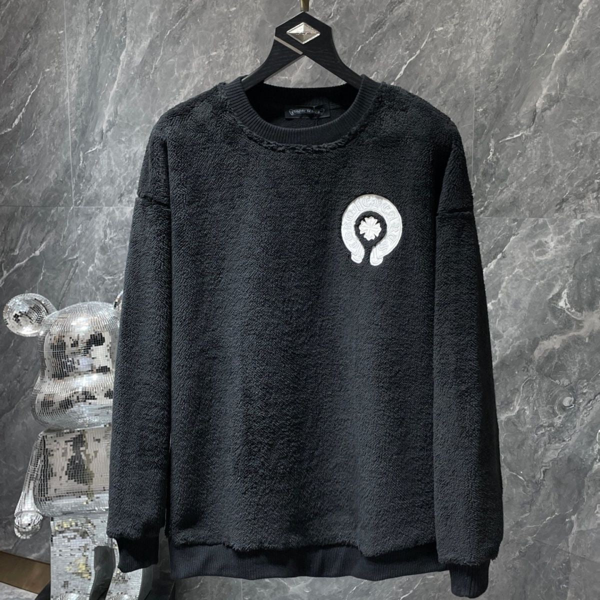 authentic chrome hearts horse shoe logo wool sweatshirt - premium designer jewelry front view