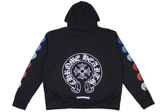 authentic chrome hearts horseshoe black zipper hoodie - premium designer jewelry front view