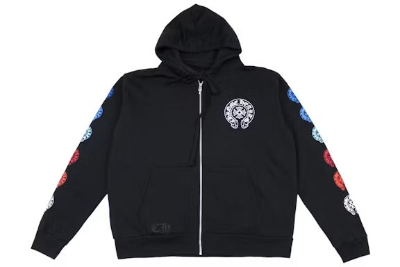 authentic chrome hearts horseshoe black zipper hoodie - premium designer jewelry front view