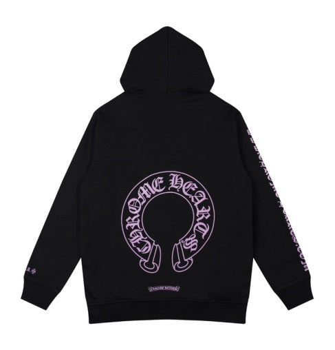 authentic chrome hearts horseshoe floral cross sleeve hoodie - premium designer jewelry front view