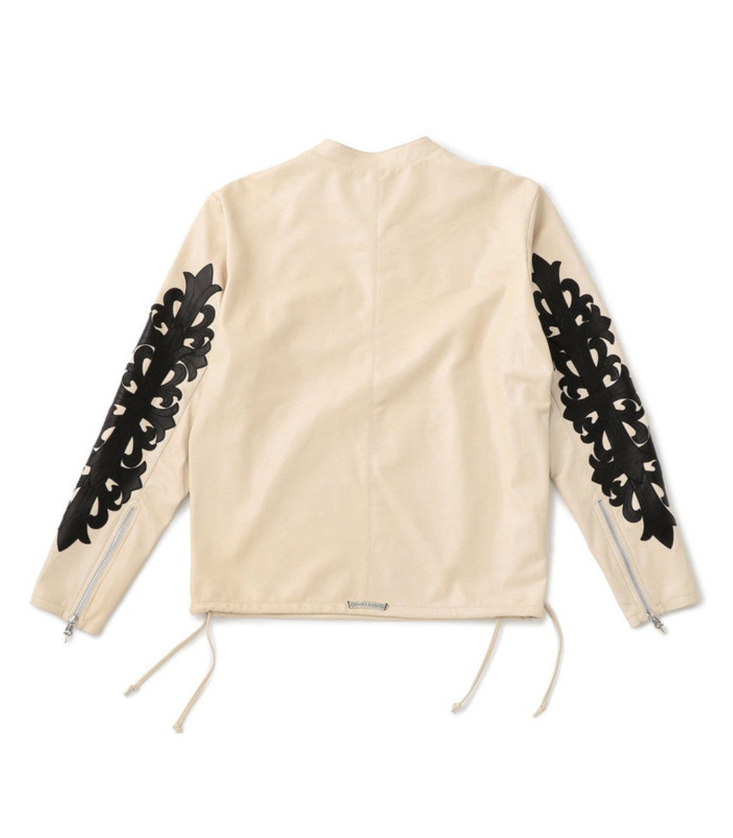 authentic chrome hearts jacket dover street market ginza ez rider leather beige - premium designer jewelry front view