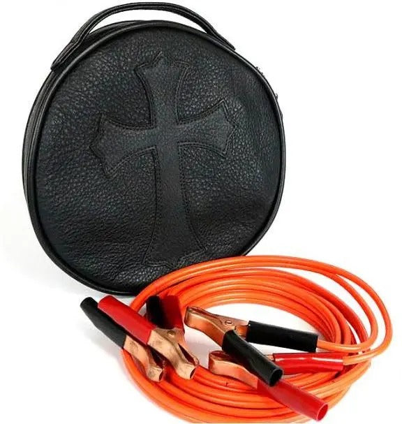 authentic chrome hearts jumper cables with leather case - premium designer jewelry front view