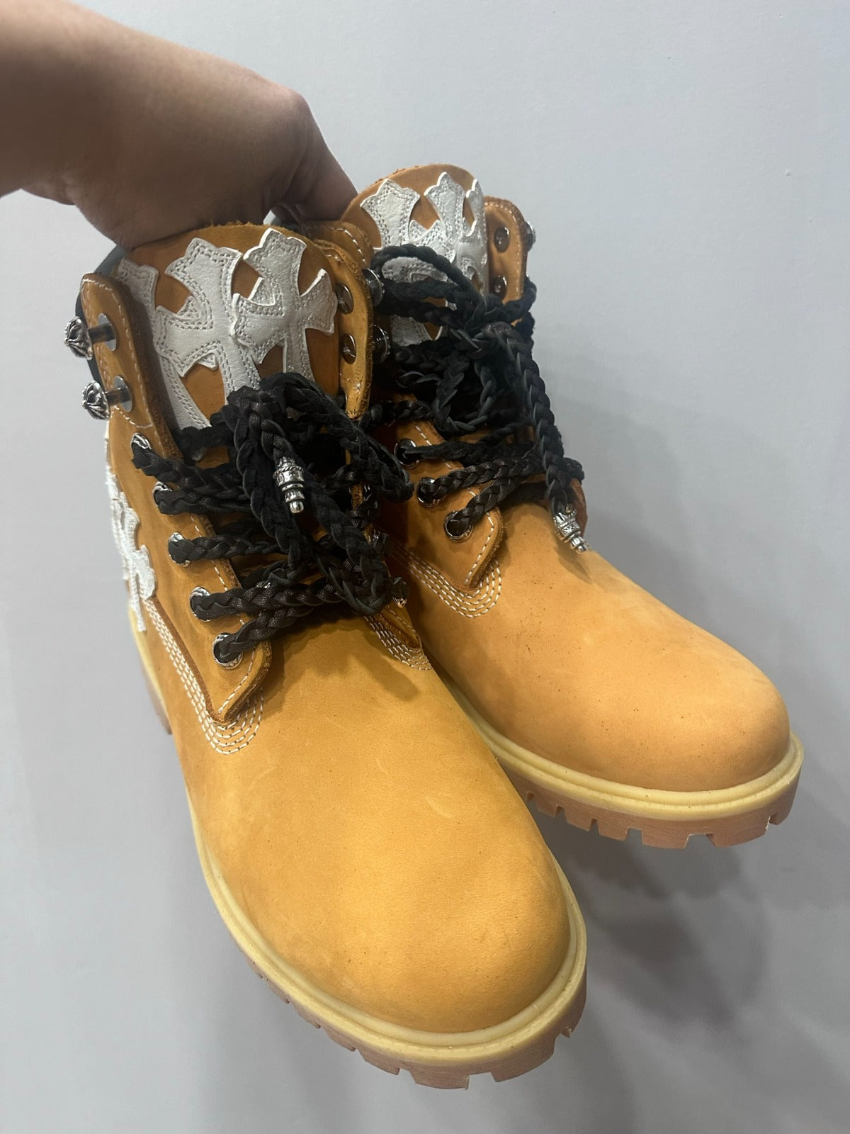 authentic chrome hearts leather boots - premium designer jewelry front view