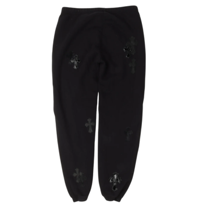 authentic chrome hearts leather cross patch sweatpants - premium designer jewelry front view